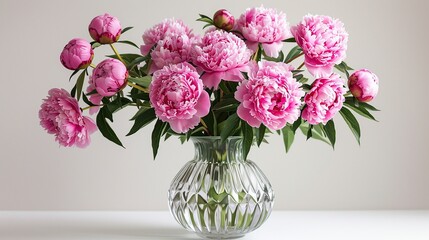 Pink Peonies in a Crystal Vase