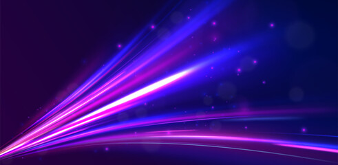 Fototapeta premium Expressway, car headlight effect. Speed connection vector background. City road car light trails motion background. Electric car and city concept Hitech communication concept innovation background. 