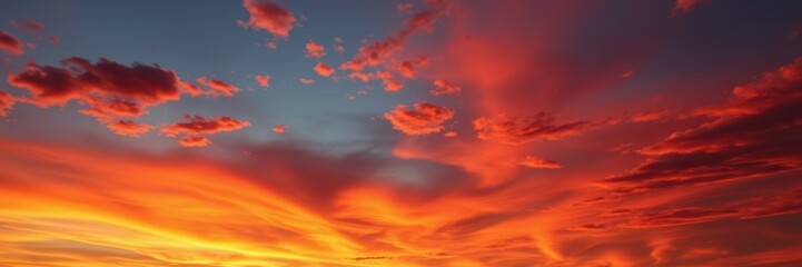 Fiery orange and red clouds fill the evening sky during a spectacular sunset - Powered by Adobe