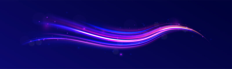 Speed of light concept background. Abstract background rotational border lines, png, effect, wave,neon,line. Neon stripes in the form of drill, turns and swirl. 
