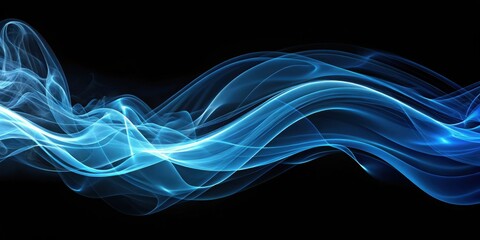 Abstract futuristic technology concept with smoke wave curve swirl flow in blue overlay effect on isolated black background