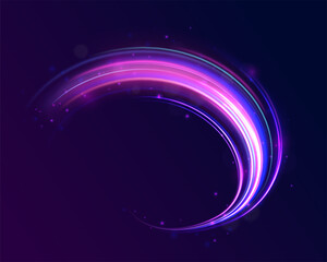 Vector glowing lines air flow effect. Light trail wave, fire path trace line, car lights, optic fiber and incandescence curve twirl. Big data traffic visualization, dynamic high speed, png, effect.