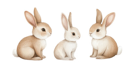 Obraz premium Watercolor Baby Bunnies Isolated on Transparent Background, Cute Rabbit Illustration for Easter and Nursery Decor