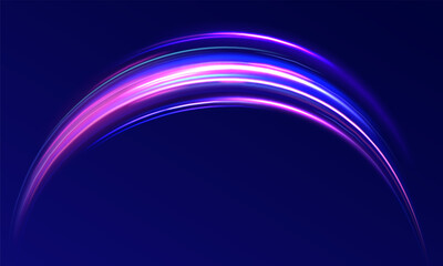 Horizontal speed lines connection vector background. Futuristic dynamic motion technology blue glowing lines air flow effect.  Racing cars dynamic flash effects city road with long exposure. 