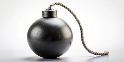 Black iron round bomb with fuse-cord, concept of weapons of mass destruction , bomb, black, iron, round, explosive, fuse