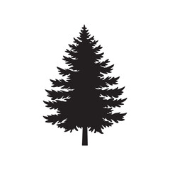 pine tree silhouette vector, black and white silhouette, vector and illustration isolated on white background, black and white