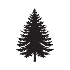 Obraz premium pine tree silhouette vector, black and white silhouette, vector and illustration isolated on white background, black and white