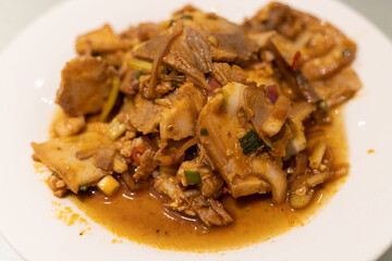 Cold pork belly on a plate