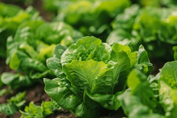 Butterhead lettuce growing in vegetable garden during sunny day