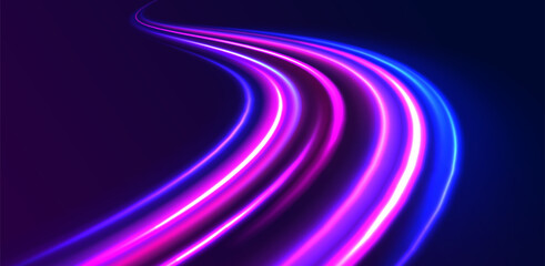 High-speed light trails effect. Futuristic dynamic motion technology. Png, neon, line, blur, beam, ray, abstract, energy. Neon color glowing lines background, Glowing wave swirl, impulse cable lines. 