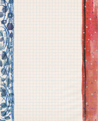 Blue red blank notebook page paper background, artistic school study background
