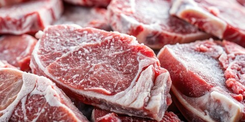 Hoarfrost covering frozen pieces of meat, frost, icy, cold, meat, food, fresh, chill, winter, refrigerated, frosty, frozen, temperature