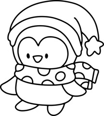 Christmas cute penguin hand drawn illustration cute coloring