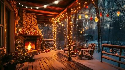 Animation Tranquil Winter Cabin with Inviting Fire generated with ai - Powered by Adobe