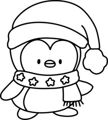 Christmas cute penguin hand drawn illustration cute coloring