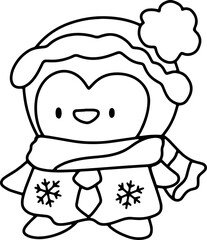Christmas cute penguin hand drawn illustration cute coloring