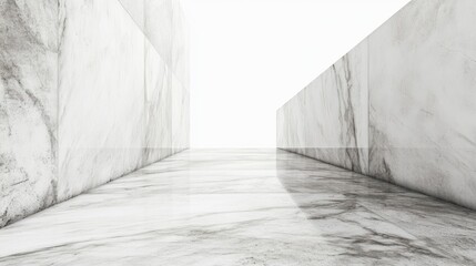 Fototapeta premium Empty marble floor with perspective lines against a bright white background, perfect for commercial advertising and showcasing products or concepts.