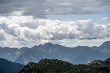 Beautiful clouds over the mountains in the Alps between Austria and Italy. Tirol, Sôlden, Austria.