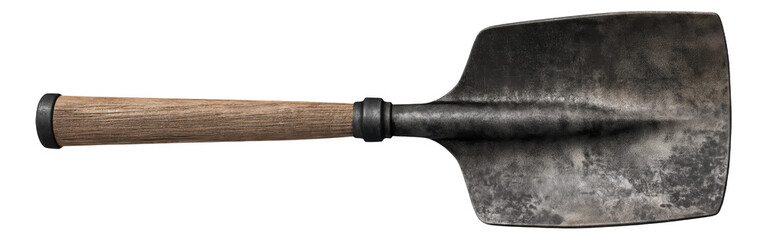 Black shovel with a wooden handle