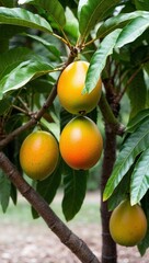 Mango Tree Tropical tree producing sweet yellow orange fruits with smooth skin