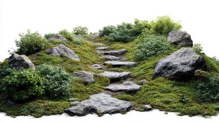 Serene Mossy Path Through a Lush Landscape