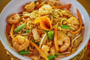 spicy Pad Thai with shrimp and chicken