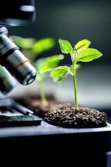 Close-up of plant-based plastic under microscope, researcher focused on sustainable innovation