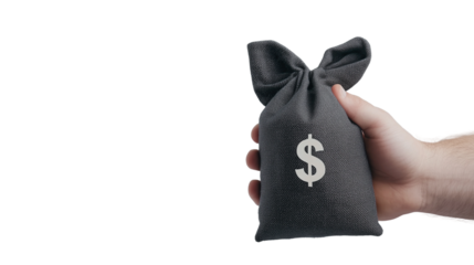 Hand Holding Money Bag with Dollar Sign isolated on white or transparent background, png clipart, design element