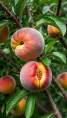 Peach Tree Fruit bearing tree with fuzzy skin and sweet juicy fruit