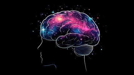 Cosmic Brain Silhouette with Galaxy Design Showcasing a Colorful Starry Night Background and Intricate Cosmic Patterns