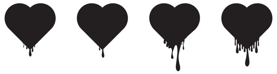 Drip heart set chocolate, liquid, splash, sauce, or paint splash isolated on transparent.