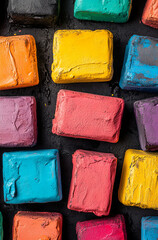 Black background, colorful bricks, mobile phone wallpaper This image features a black background with a pattern of colorful bricks Colorful Stone Wall Texture