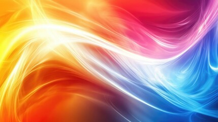 Vibrant abstract background showcasing flowing dynamic lines in a blend of warm oranges, reds, and cool blues creating a sense of motion and energy.