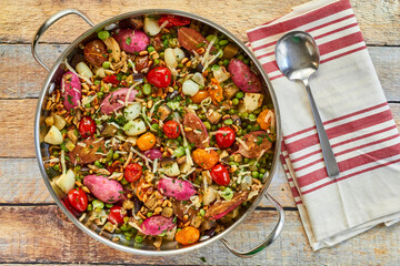 vegetable succotash served in a skillet