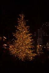 Naklejka premium Christmas tree, at night, in Tivoli Gardens, Denmark