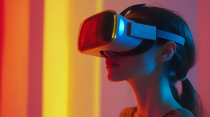 Young Woman Experiencing Virtual Reality Immersive Technology