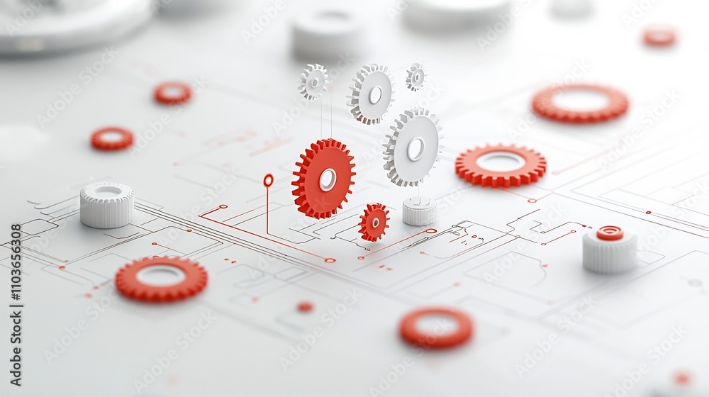 Poster Abstract 3D search engine icon with floating gears symbolizing the mechanics and technology behind digital search and information discovery  Futuristic and minimalist graphic design