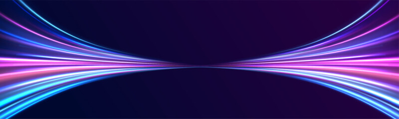 City road car light trails motion background. Electric car and city concept Hitech communication concept innovation background. Expressway, car headlight effect. Speed connection vector background.