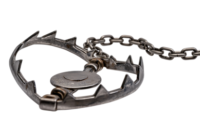 Stainless Steel Bear Trap isolated on white or transparent background, png clipart, design element