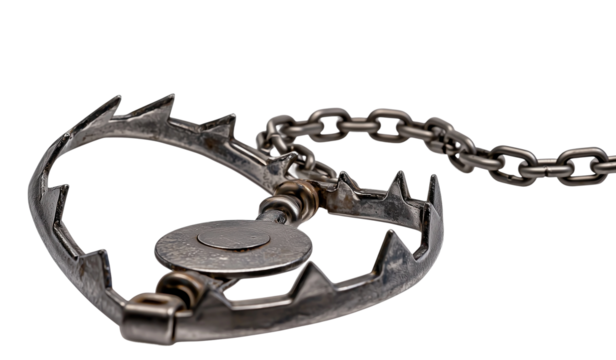 Stainless Steel Bear Trap isolated on white or transparent background, png clipart, design element