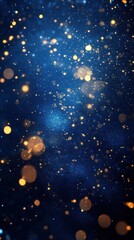 Obraz premium Midnight blue background with golden sparkling bokeh lights
