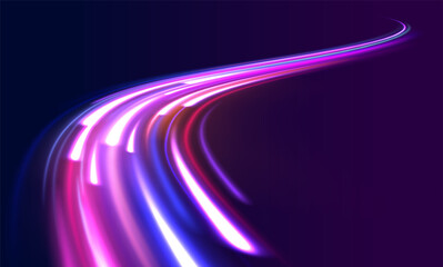 Abstract background in blue and purple neon glow colors. Png, lens, light, neon, line, blur, beam, ray. Laser beams luminous abstract sparkling isolated on a transparent background. 