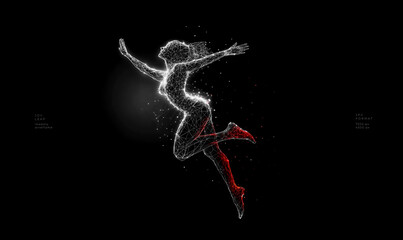 Woman floating low poly technology background with futuristic polygonal art