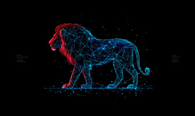 Lion low poly technology background with abstract polygonal digital design