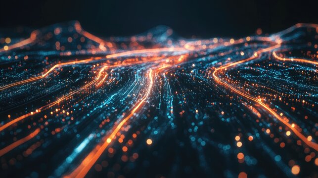Vibrant digital ecosystem with neon pathways and a luminous core, symbolizing technology connectivity and intricate digital networks.
