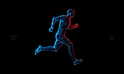 Running man low poly technology background with futuristic polygonal art