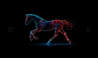 Obraz premium Horse low poly technology background with abstract polygonal digital design