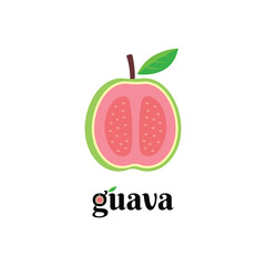 Vector Fresh Guava Fruit Illustration Logo Template. Suitable For Fruit Trading Business and Fresh Fruit Juice.