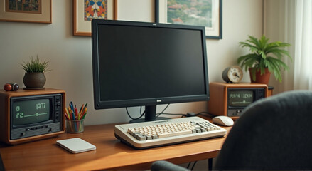 desk with computer