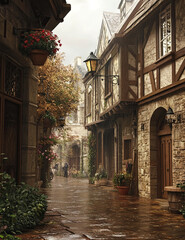 Fototapeta premium Picturesque Mediterranean Village with Floral Accents
